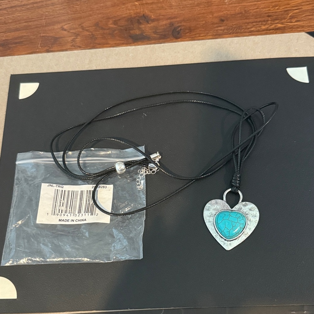 Heart Pendant Necklace with Turquoise Accent - adjustable length
